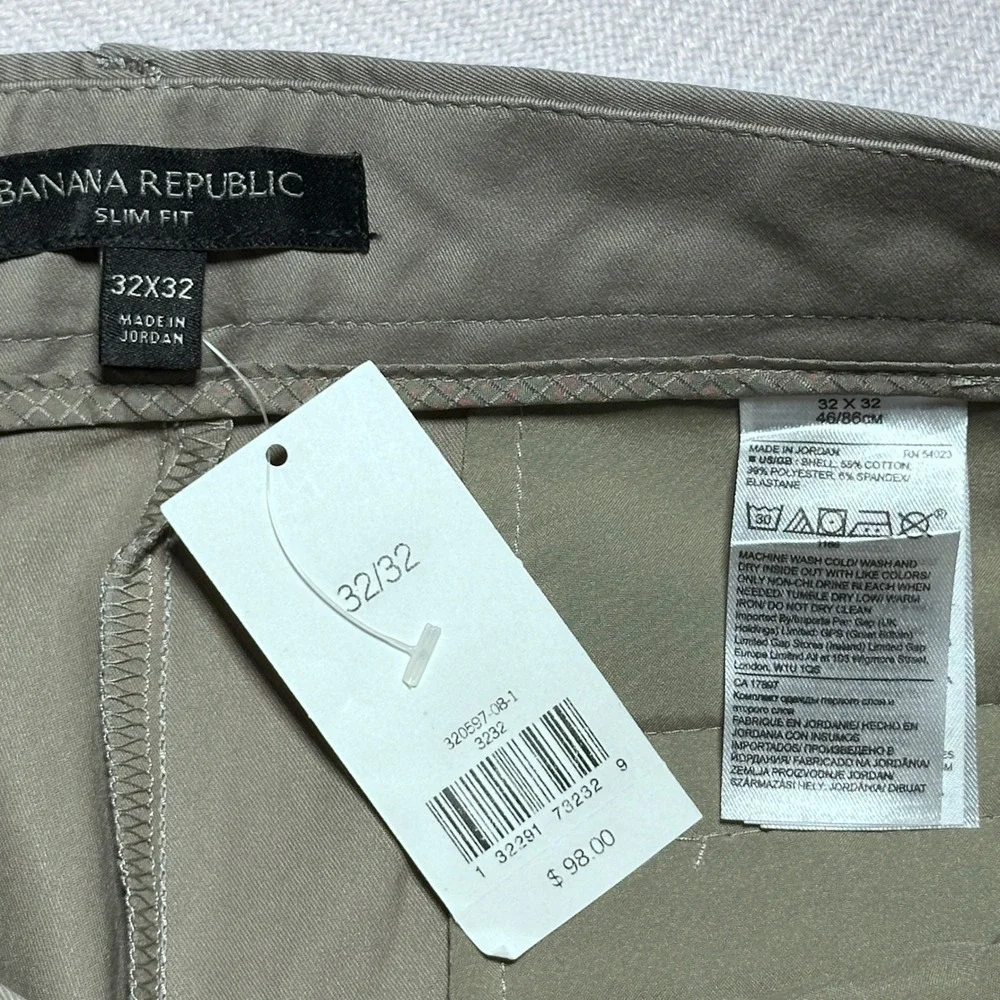 NEW Banana Republic Core Temp Chinos Mens 32x32 Slim Fit Smoked Taupe Tan Pants